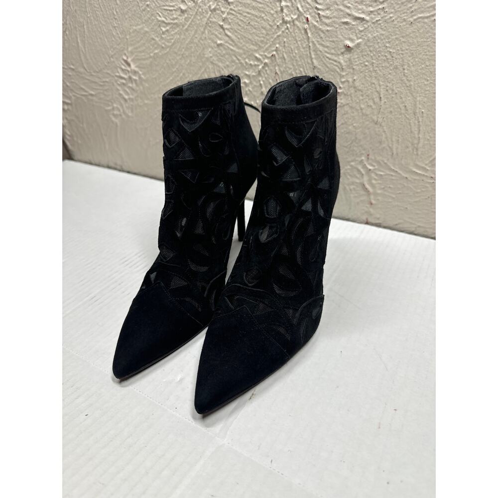 Stuart Weitzman Cutaway Bootie‎ Women's Suede Mesh Heel Ankle Boot Black Size 6